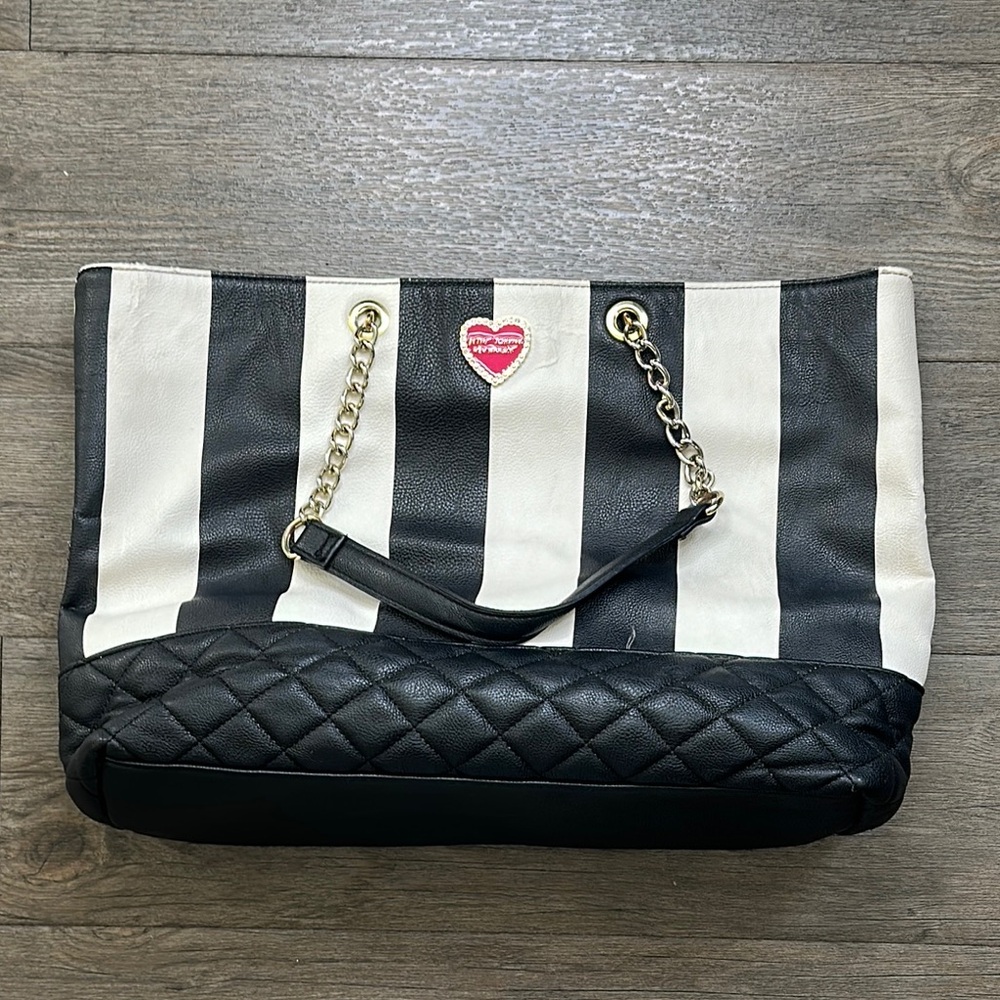 Betsey Johnson Black and White Striped Tote